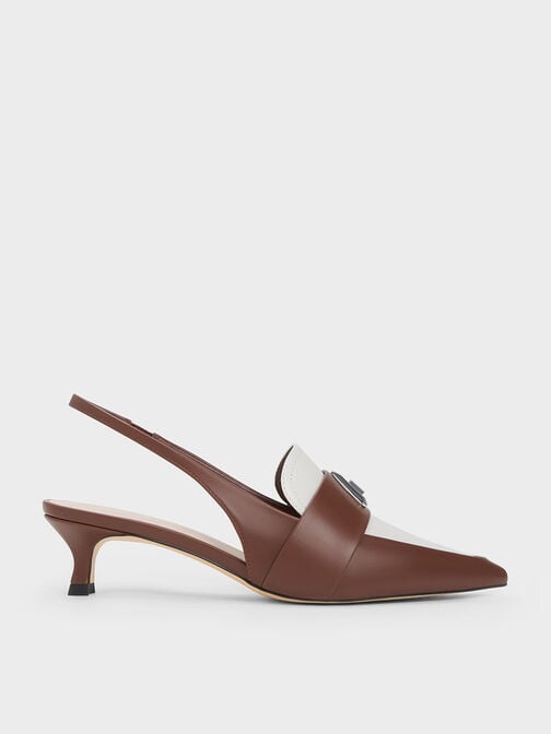 Trice Metallic Accent Pointed-Toe Slingback Pumps, Brown, hi-res