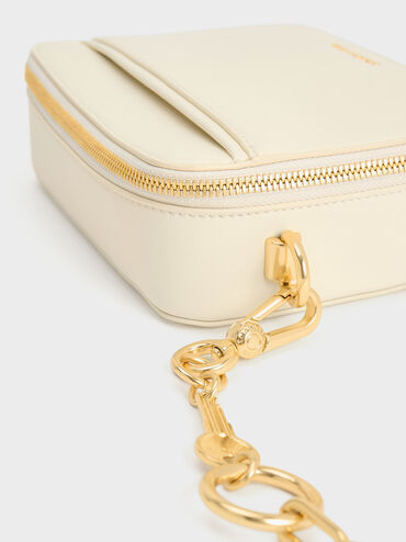 Lock & Key Chain Handle Bag, Cream, hi-res