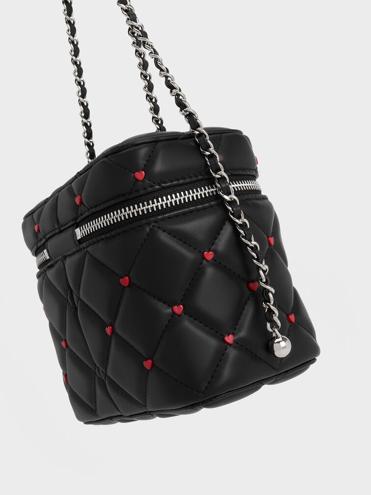 Nezu Quilted Heart-Print Bag, Noir, hi-res