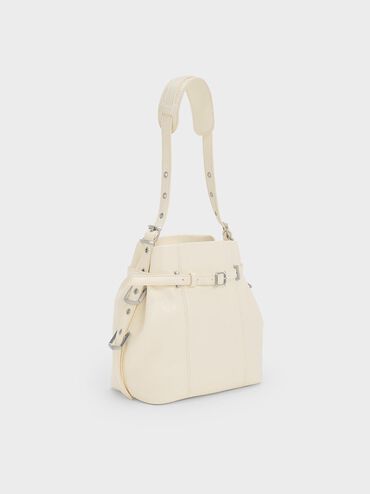 Bryna Belted Bucket Bag, Cream, hi-res