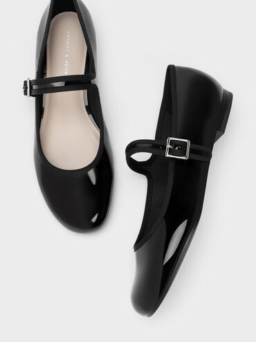 Carmel Patent Buckled Mary Jane Flats, Black, hi-res
