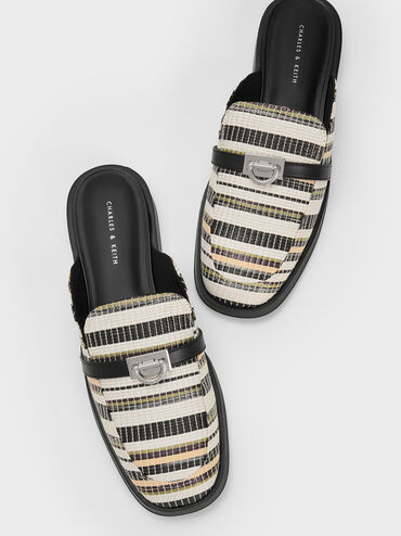 Metallic Accent Striped Loafer Mules, Multi, hi-res