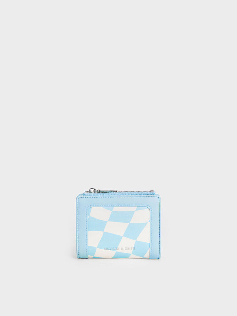Daylla Checkered Small Wallet, Light Blue, hi-res
