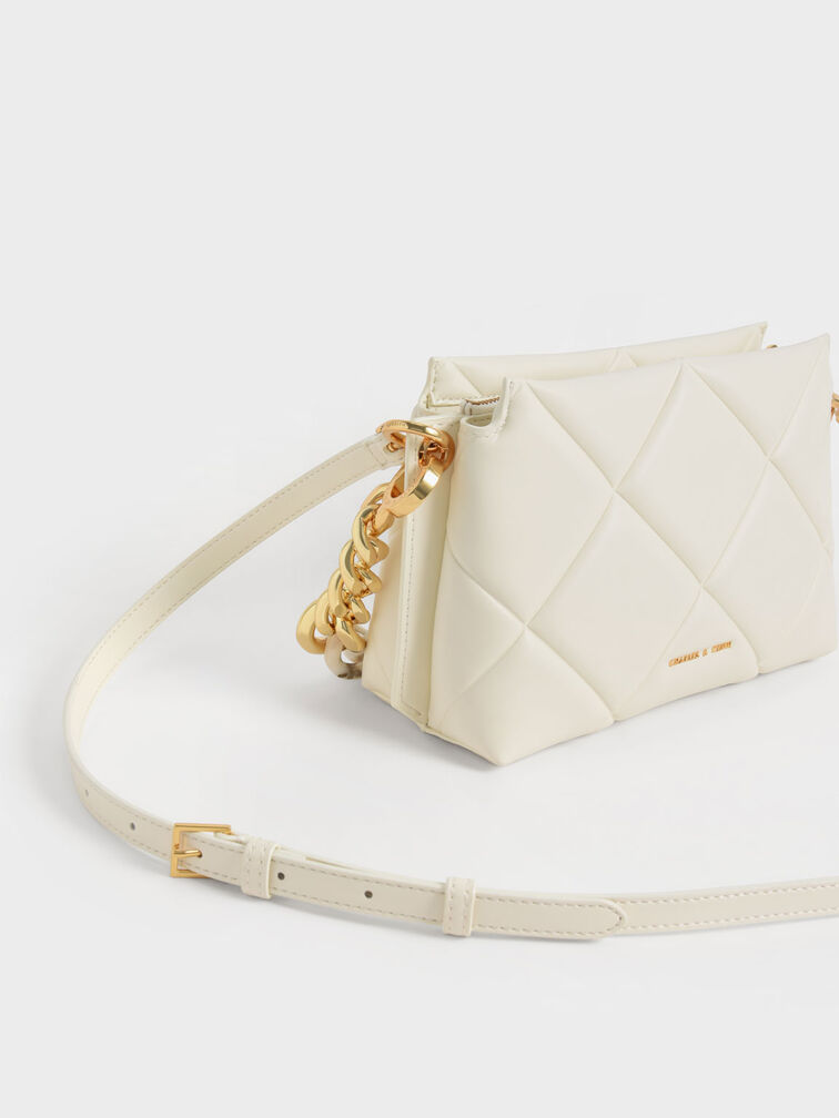 Danika Chunky Chain Padded Bag, Cream, hi-res