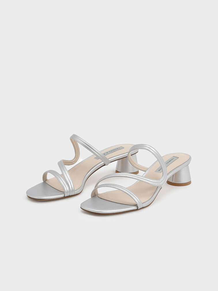 Arden Metallic Wavy Strap Mules, Silver, hi-res