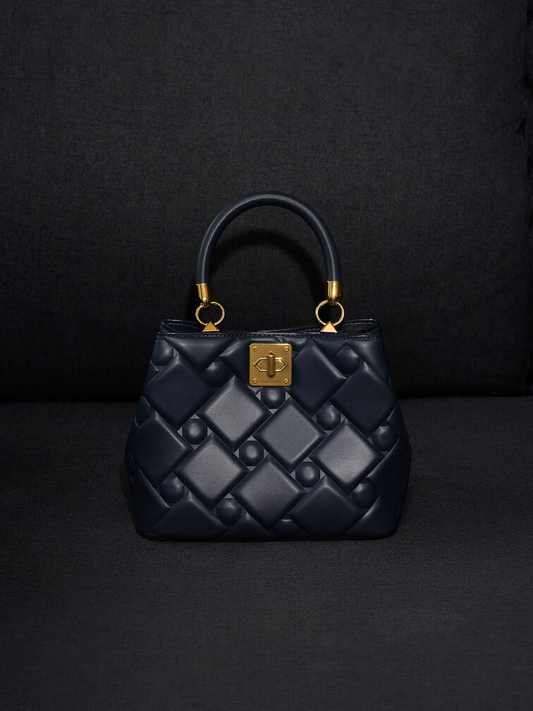 Tillie Quilted Top Handle Bag, Navy, hi-res