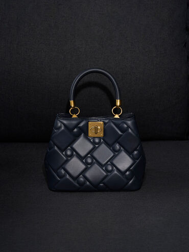 Tillie Quilted Top Handle Bag, Navy, hi-res