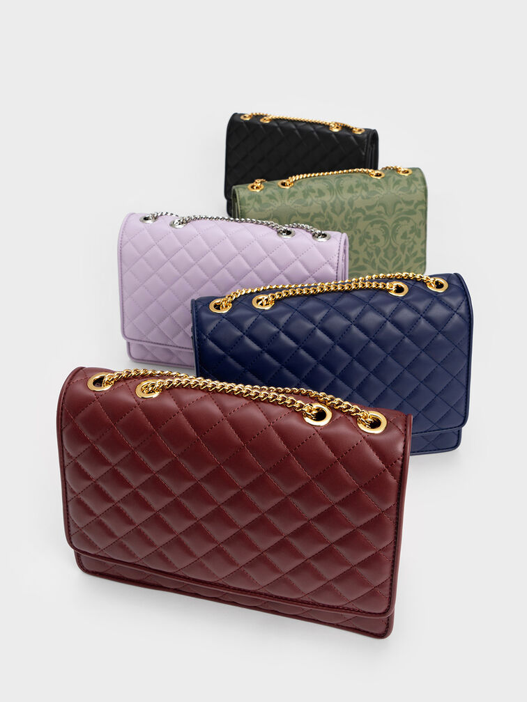 Push-Lock Quilted Crossbody Bag, Navy, hi-res