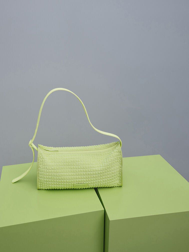 Textured Elongated Shoulder Bag, Zesty Green, hi-res