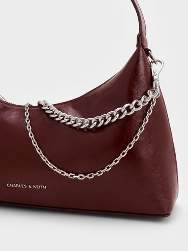 Atwood Crinkle-Effect Chain-Embellished Hobo Bag, Burgundy, hi-res