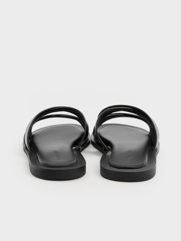 Strappy Crossover Slide Sandals, Black, hi-res