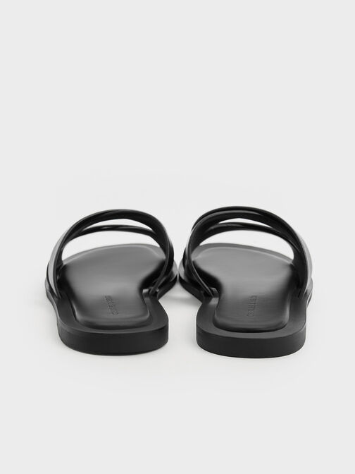 Strappy Crossover Slide Sandals, Black, hi-res