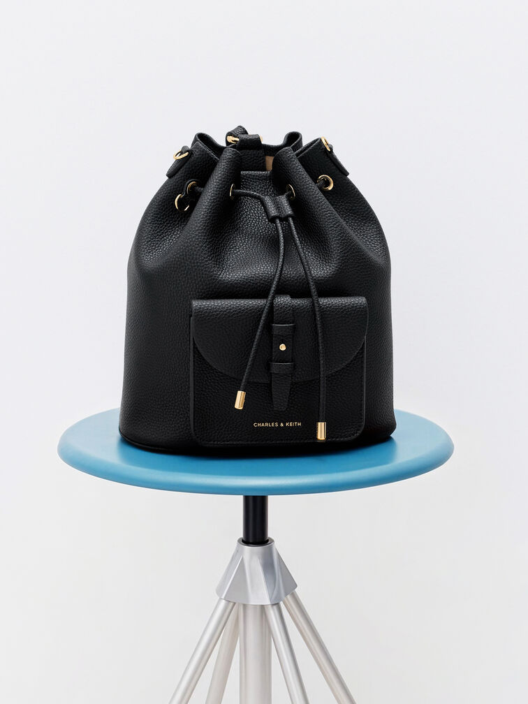 Beryl Drawstring Backpack, Black, hi-res