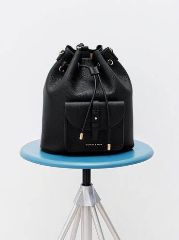 Beryl Drawstring Backpack, Black, hi-res