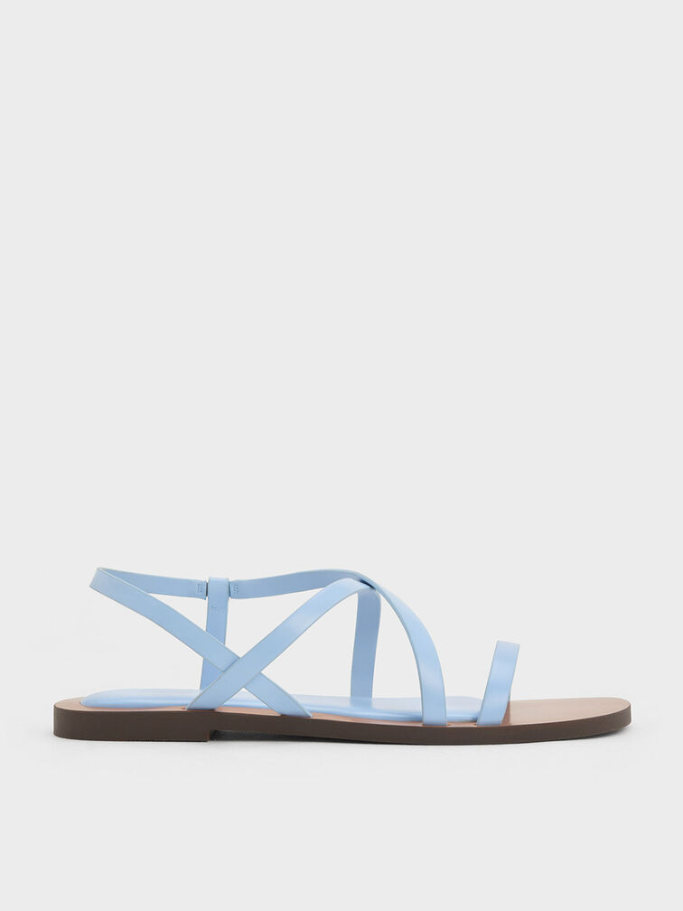 Asymmetrical Strappy Sandals, Blue, hi-res