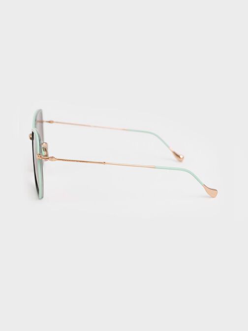 Recycled Acetate Wire-Frame Butterfly Sunglasses, Green, hi-res