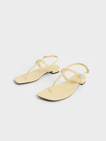Gem-Embellished Thong Sandals, Yellow, hi-res