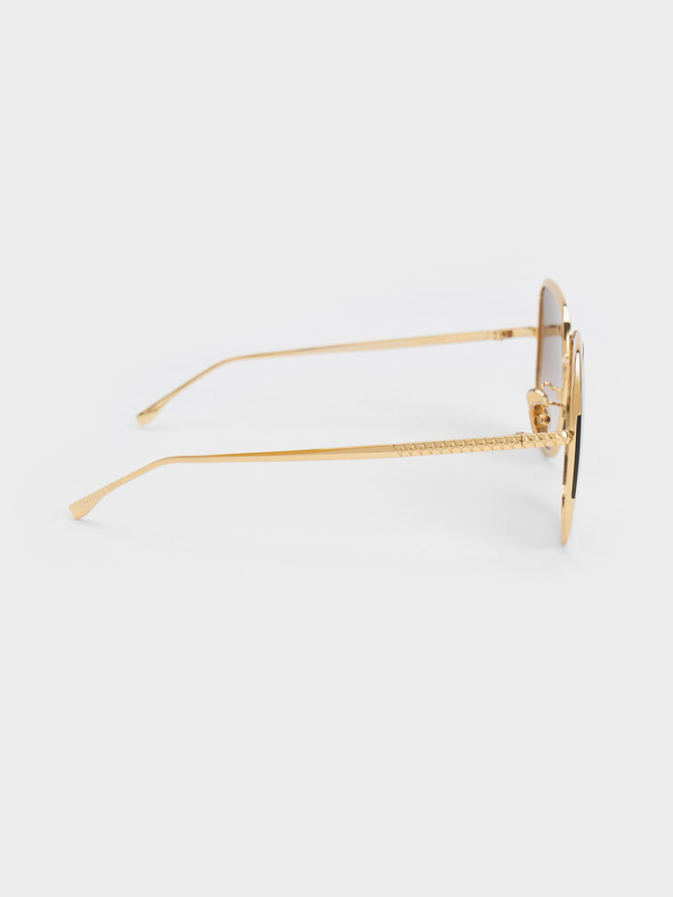 Braided Temple Butterfly Sunglasses, Gold, hi-res