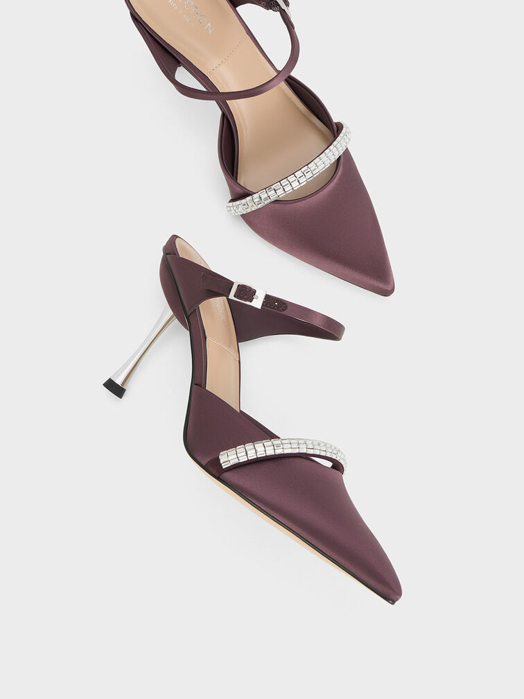 Demi Recycled Polyester Embellished Pointed-Toe Mules, Prune, hi-res