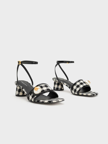 Pearl-Embellished Gingham Sandals, Multi, hi-res