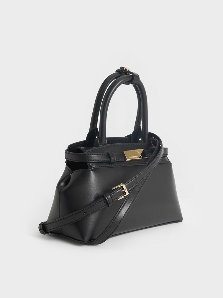 Aurelia Metallic-Accent Elongated Tote, Black, hi-res