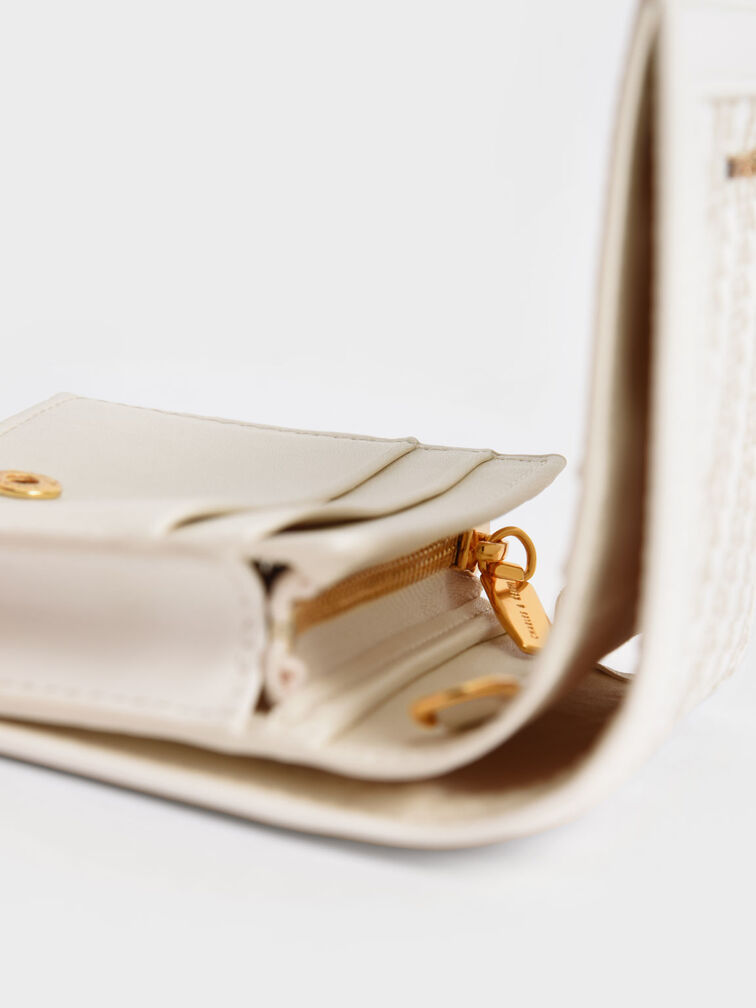 Cassia Snap Button Mini Short Wallet, White, hi-res