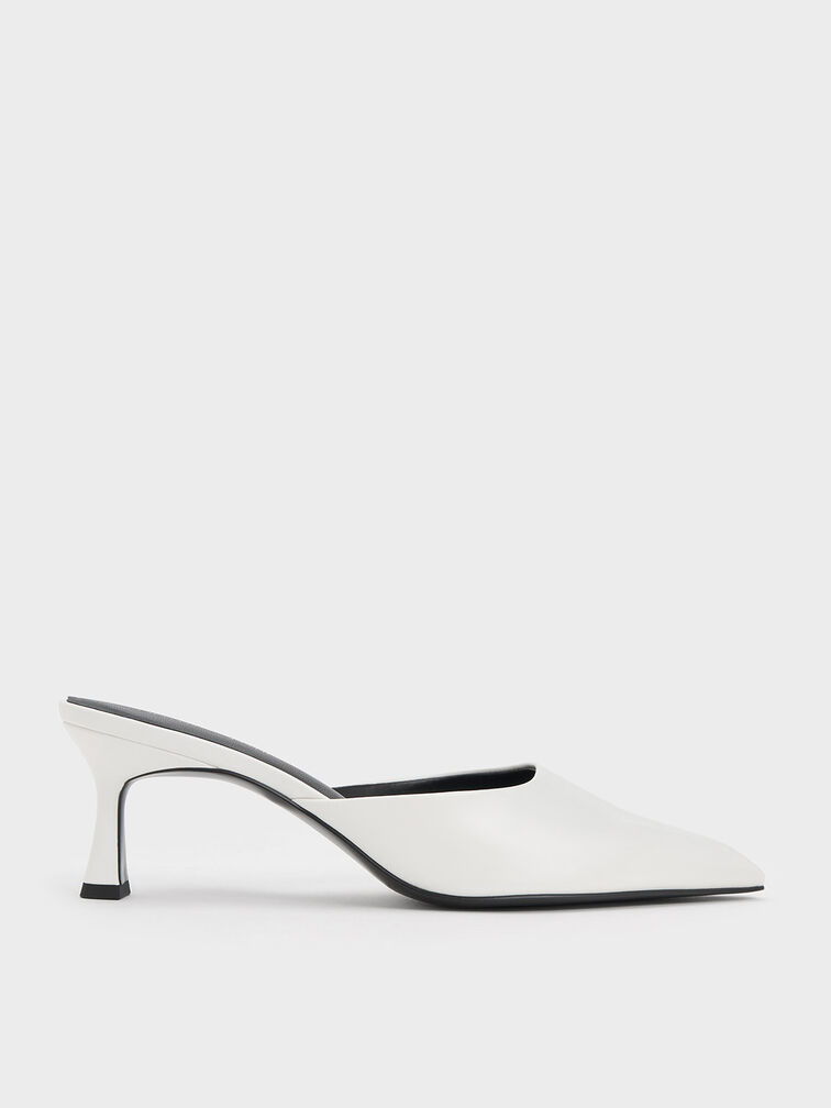 Flare Heel Mules, White, hi-res