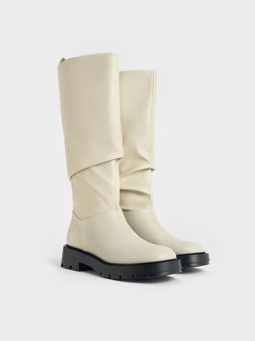 Ruched Knee-High Boots, Chalk, hi-res