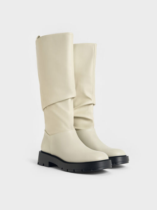 Ruched Knee-High Boots, Chalk, hi-res