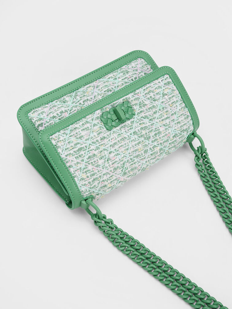 Micaela Tweed Quilted Chain Bag, Green, hi-res