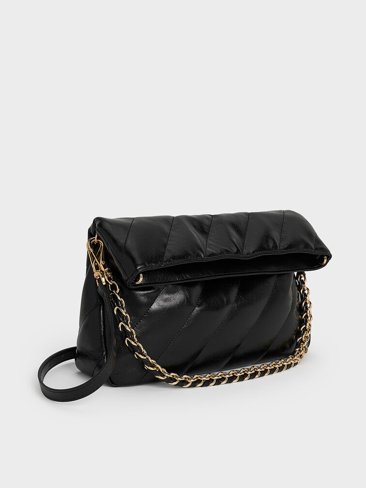 Fawn Panelled Chain-Handle Shoulder Bag, Black, hi-res