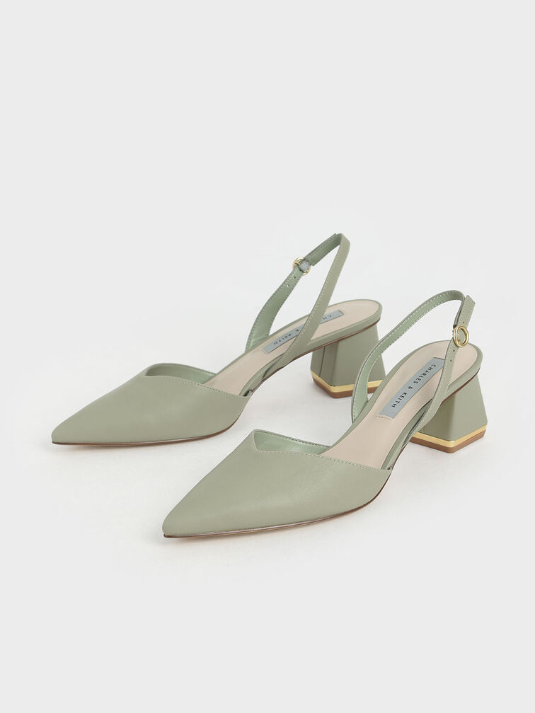 Katarina Trapeze Heel Slingback Pumps, Sage Green, hi-res