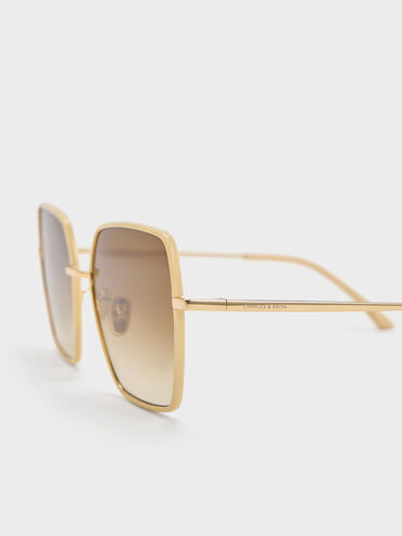Recycled Acetate Thin-Rim Wide-Square Sunglasses, Cream, hi-res