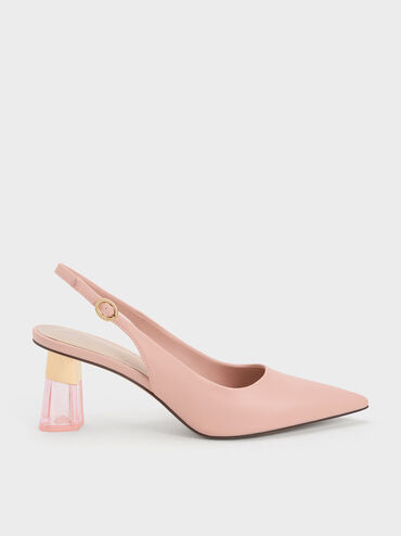 See-Through Trapeze Heel Slingback Pumps, Blush, hi-res