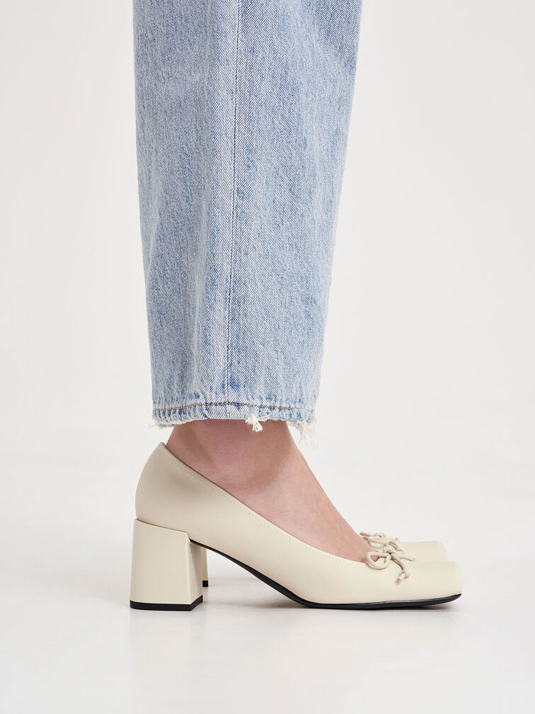 Bow Square-Toe Pumps, Chalk, hi-res