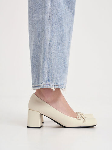 Bow Square-Toe Pumps, Chalk, hi-res
