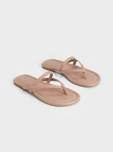 Strappy Thong Sandals, Nude, hi-res