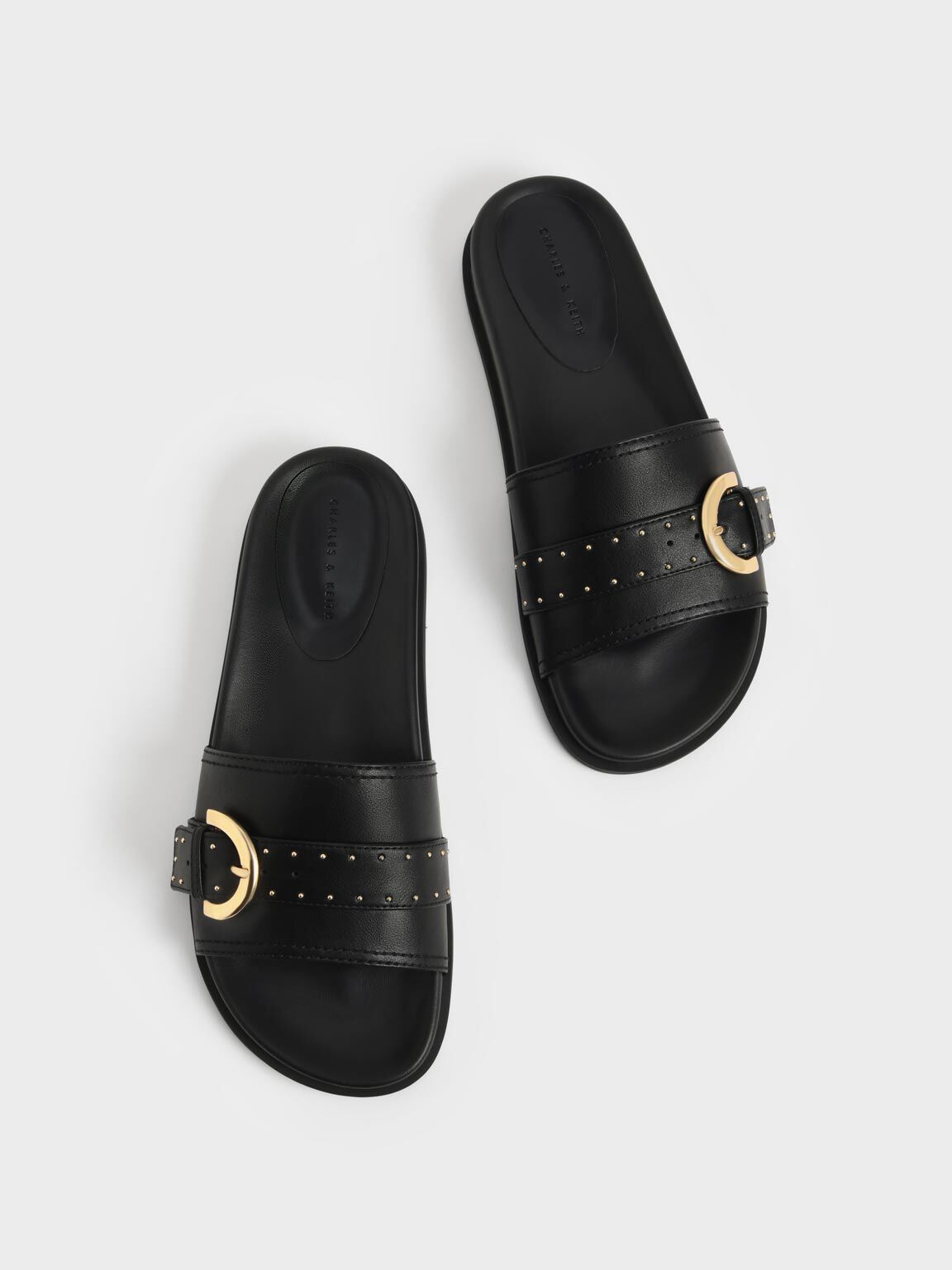 Black buckle deals studded strap sandals