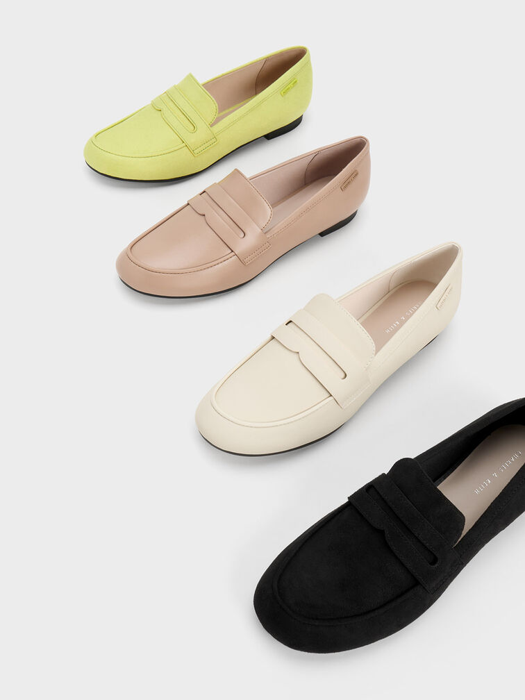 Cut-Out Almond Toe Penny Loafers, Nude, hi-res