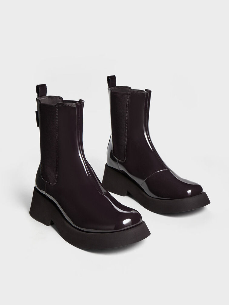 Giselle Patent Chelsea Boots, Maroon, hi-res