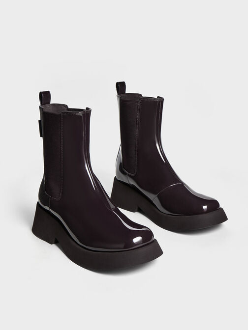 Giselle Patent Chelsea Boots, Maroon, hi-res