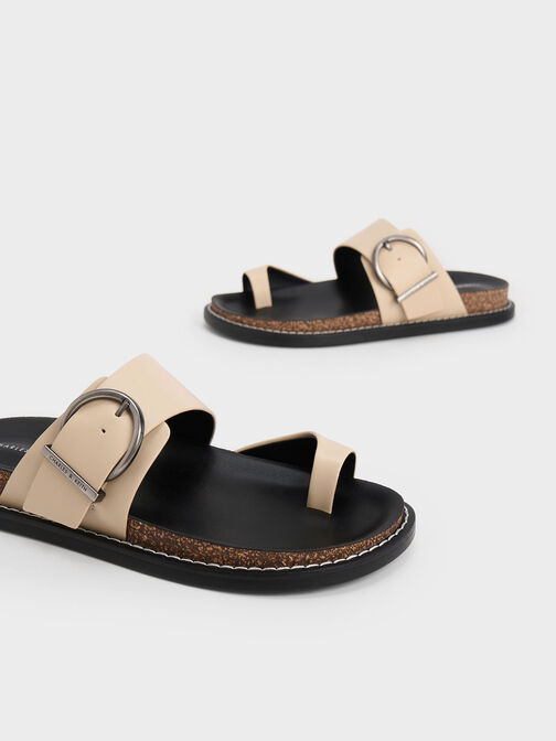 Metallic Buckle Toe-Ring Sandals, Sand, hi-res