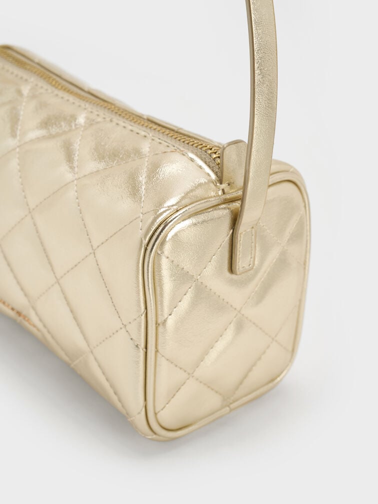 Janie Metallic Quilted Shoulder Bag, Champagne, hi-res