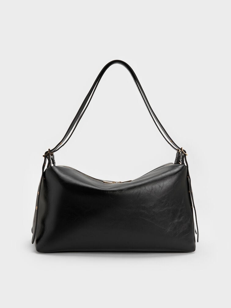 Rey Slouchy Shoulder Bag, Black, hi-res
