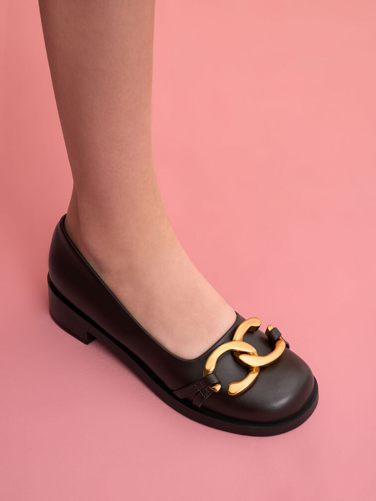 Chunky Metallic Accent Ballerinas, Dark Brown, hi-res