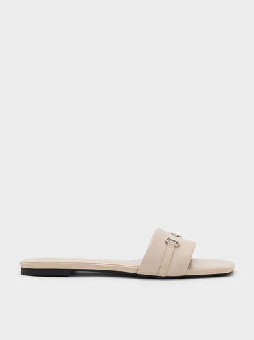 Leslie Slide Sandals, Beige, hi-res