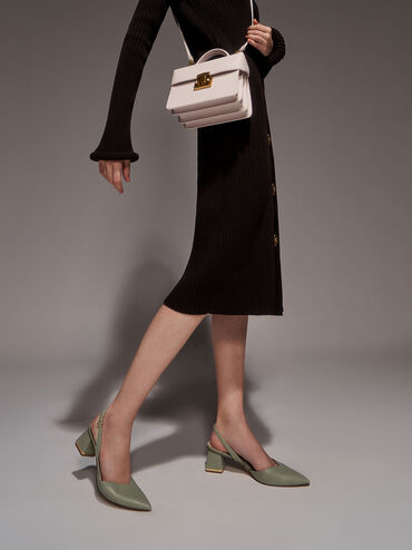Katarina Trapeze Heel Slingback Pumps, Sage Green, hi-res