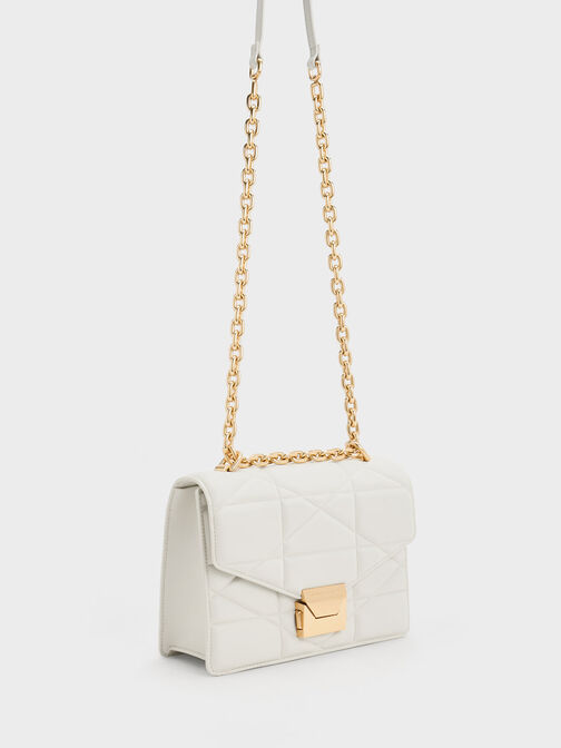 Blanche Chevron Chain Handle Bag, White, hi-res