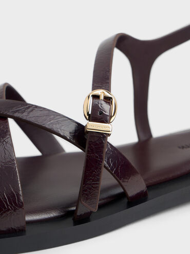 Strappy Crossover Slingback Sandals, Burgundy, hi-res
