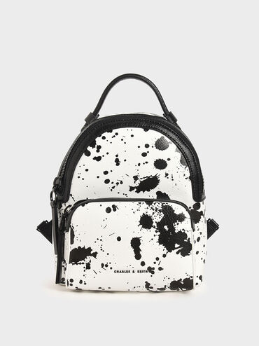 Printed Double Zip Backpack, White, hi-res